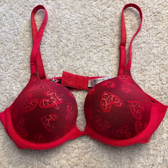 Red Hearts Padded Wonderbra Size 36B Push Up Valentines Love Romance - Picture 1 of 6